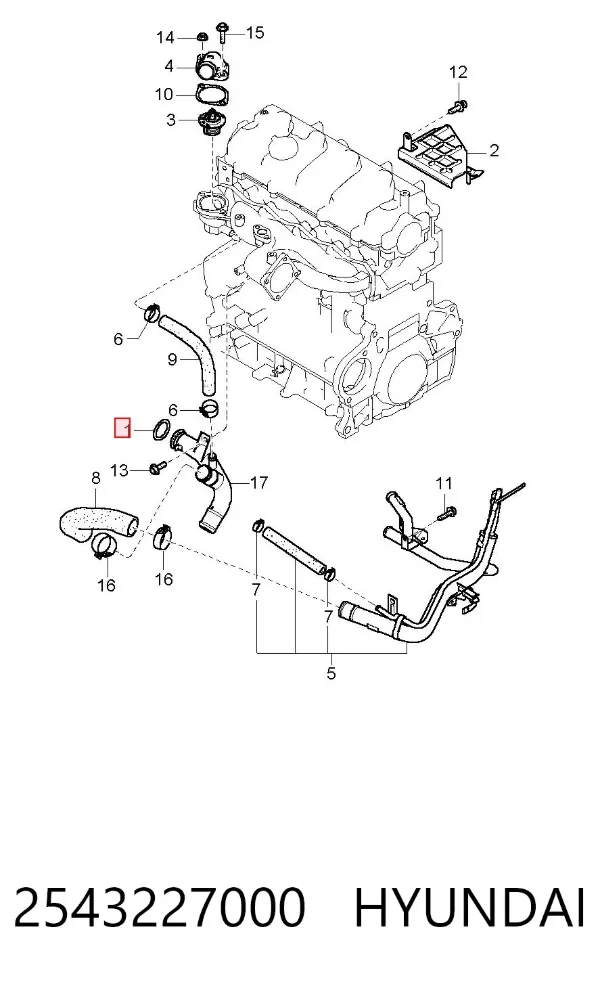 Vedante do flange (da união em T) do sistema de esfriamento 2543227000 Hyundai/Kia