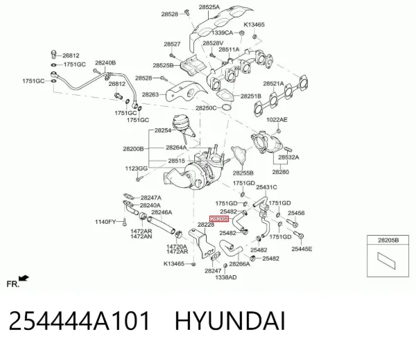 Vedante de mangueira de derivação de óleo de turbina 254444A101 Hyundai/Kia