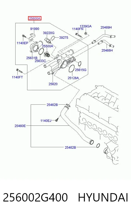 Caixa do termostato 256002G400 Hyundai/Kia