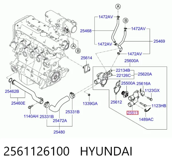 Tampa do termostato 2561126100 Hyundai/Kia