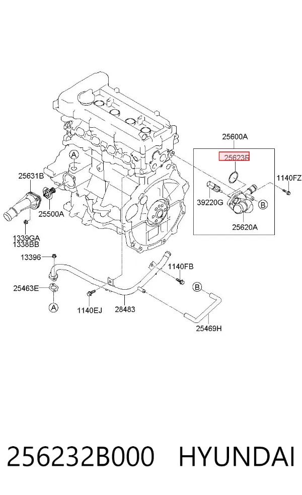 Vedante do flange (da união em T) do sistema de esfriamento 256232B000 Hyundai/Kia
