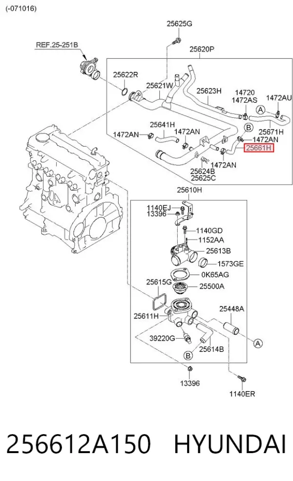 Mangueira (cano derivado) do radiador de esfriamento superior 256612A150 Hyundai/Kia