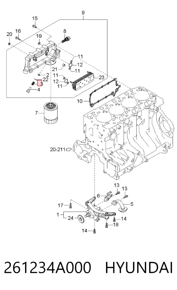 Mola de válvula de pressão de bomba de óleo 261234A000 Hyundai/Kia