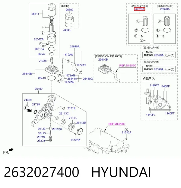 Filtro de óleo 2632027400 Hyundai/Kia
