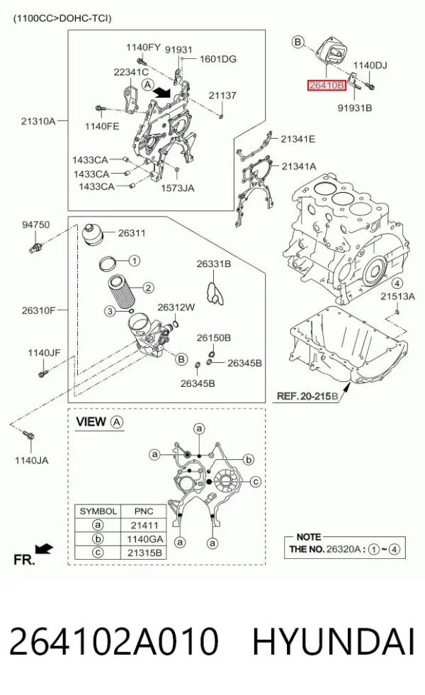 Radiador de óleo (frigorífico), debaixo de filtro 264102A010 Hyundai/Kia