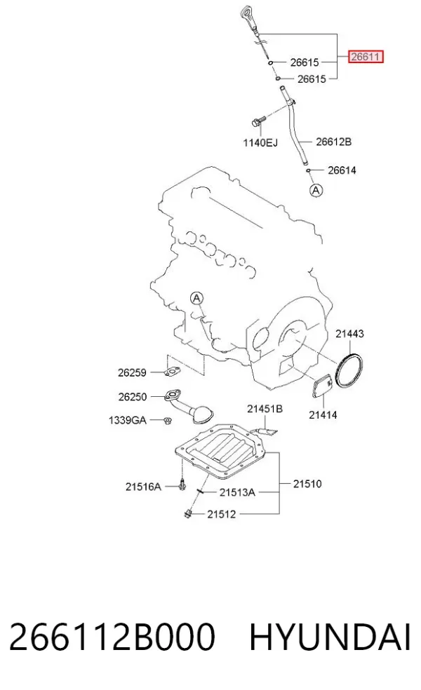 Sonda (indicador) do nível de óleo no motor 266112B000 Hyundai/Kia