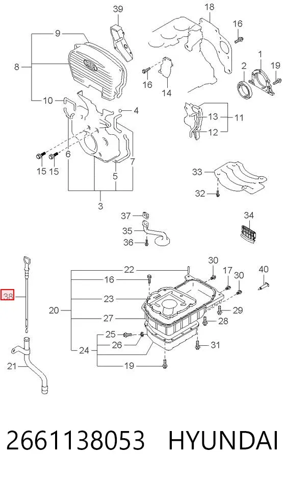 Sonda (indicador) do nível de óleo no motor Hyundai Santa Fe I