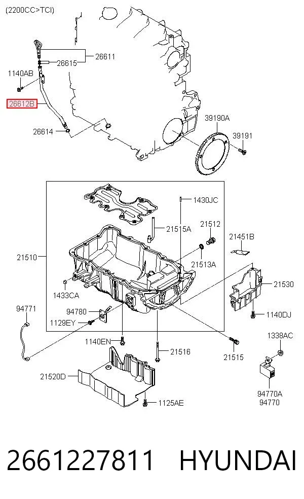 Guia de sonda indicador do nível de óleo no motor 2661227811 Hyundai/Kia