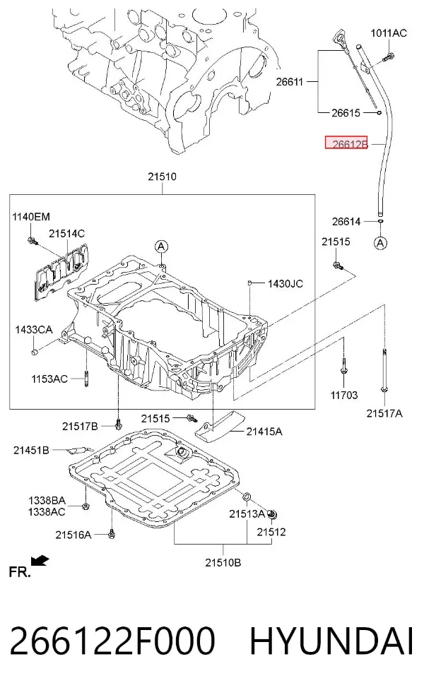 Guia de sonda indicador do nível de óleo no motor 266122F000 Hyundai/Kia