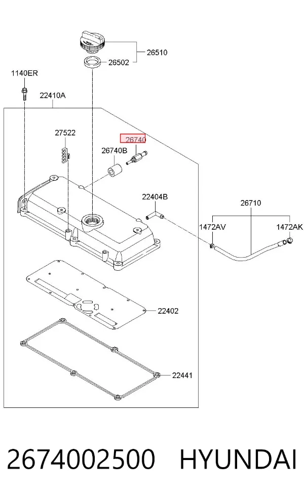 Válvula PCV de ventilação dos gases de cárter KIA Picanto I