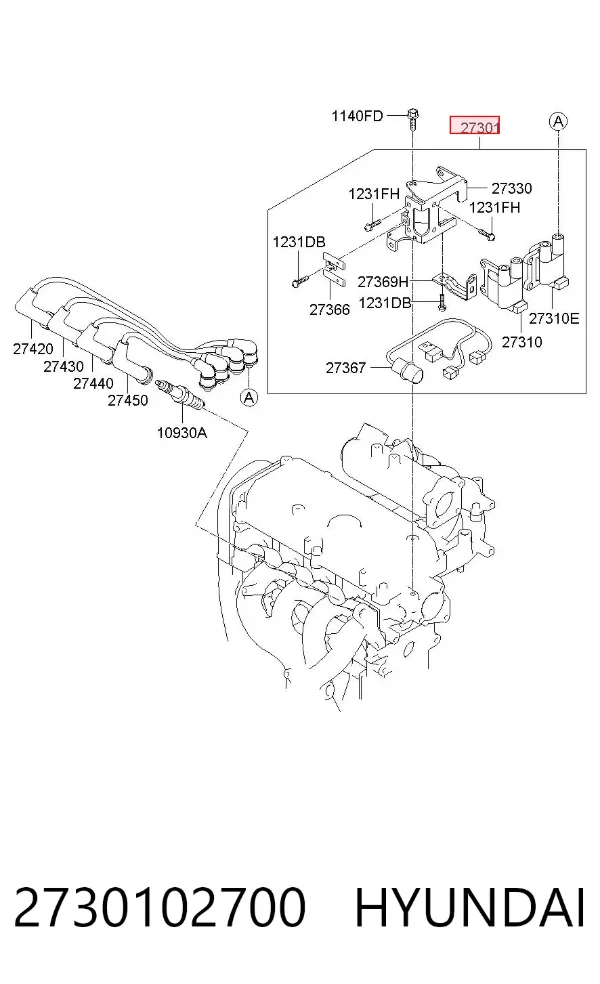 Bobina de ignição 2730102700 Hyundai/Kia