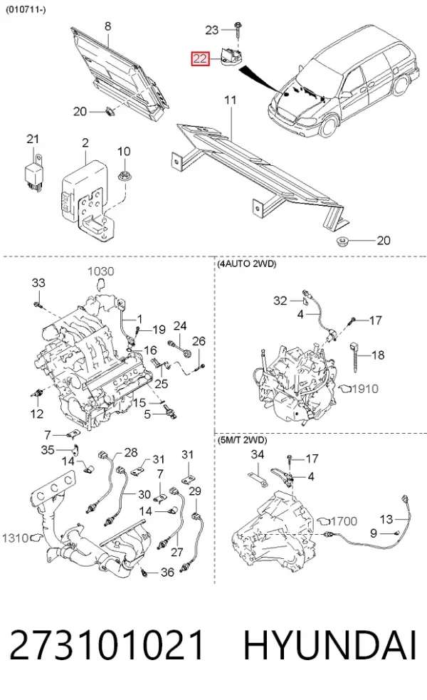 Sensor de posição de pedal de acelerador (de gás) 273101021 Hyundai/Kia
