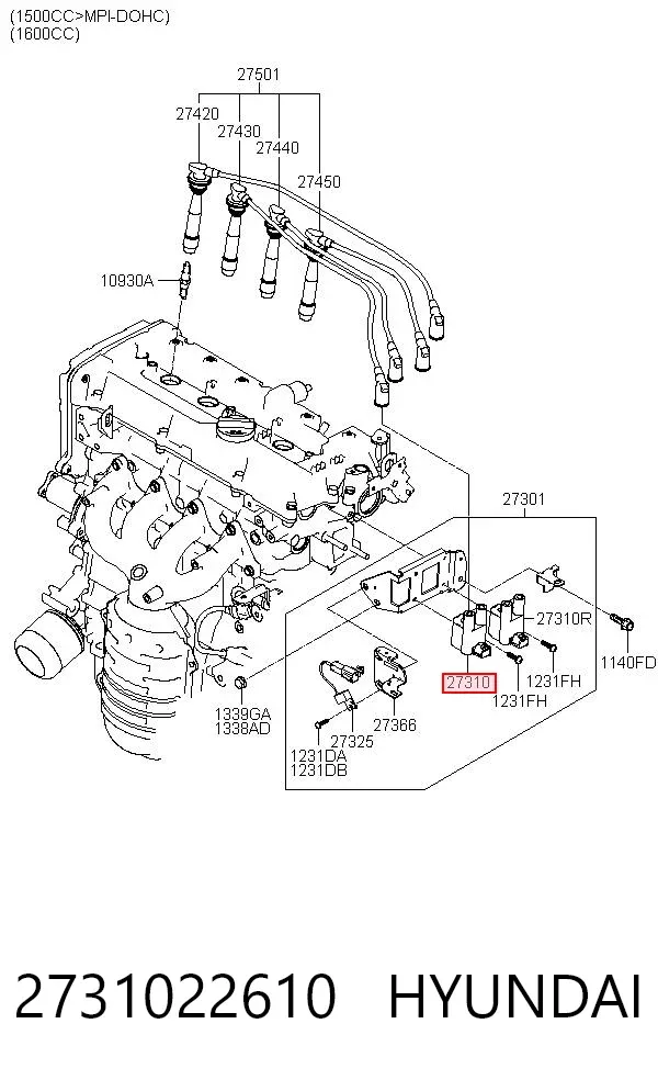 Bobina de ignição 2731022610 Hyundai/Kia