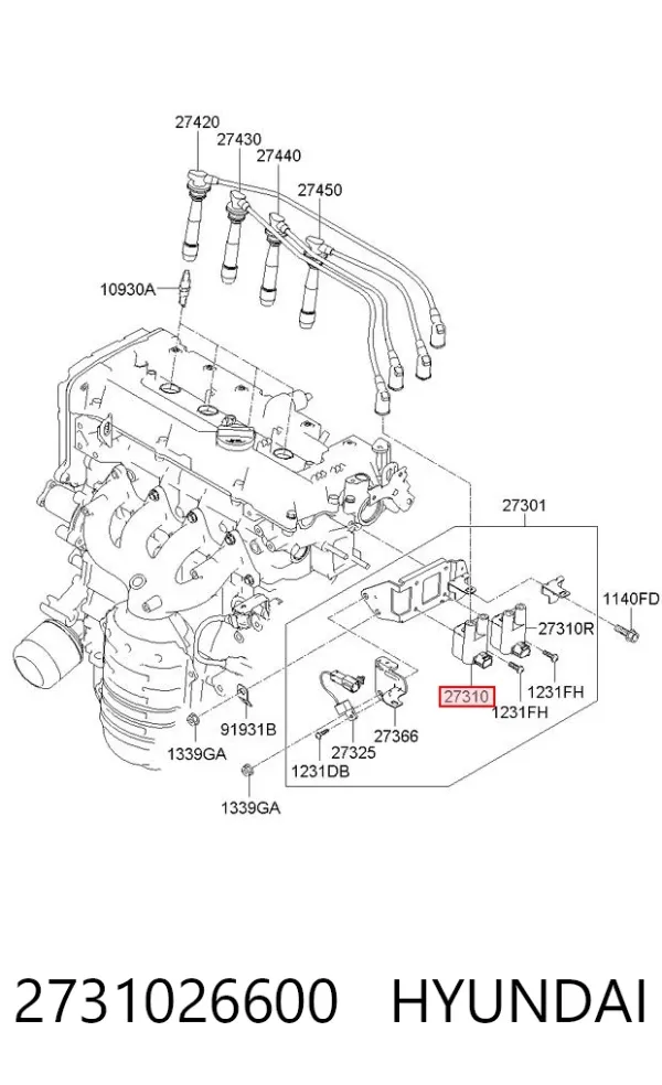 Bobina de ignição 2731026600 Hyundai/Kia