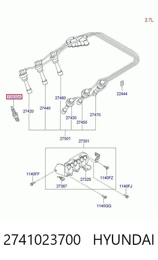 Vela de ignição 2741023700 Hyundai/Kia
