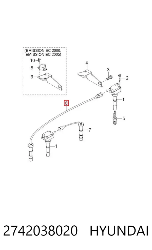 Fios de alta voltagem, kit 2742038020 Hyundai/Kia