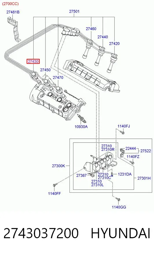 Fios de alta voltagem, kit 2743037200 Hyundai/Kia