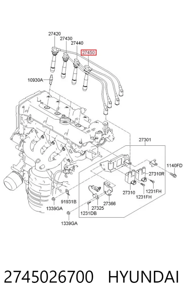 Fios de alta voltagem, kit 2745026700 Hyundai/Kia