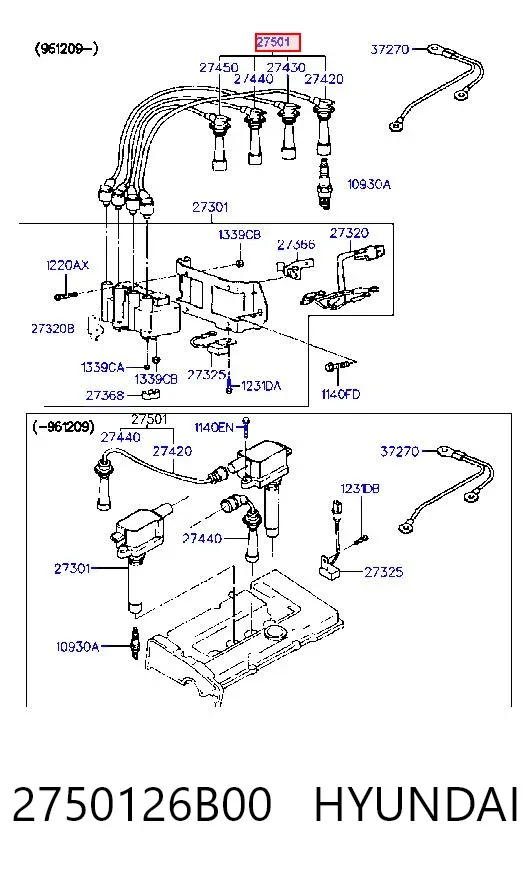 Fios de alta voltagem, kit 2750126B00 Hyundai/Kia
