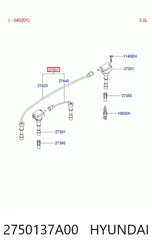 Fios de alta voltagem, kit 2750137A00 Hyundai/Kia