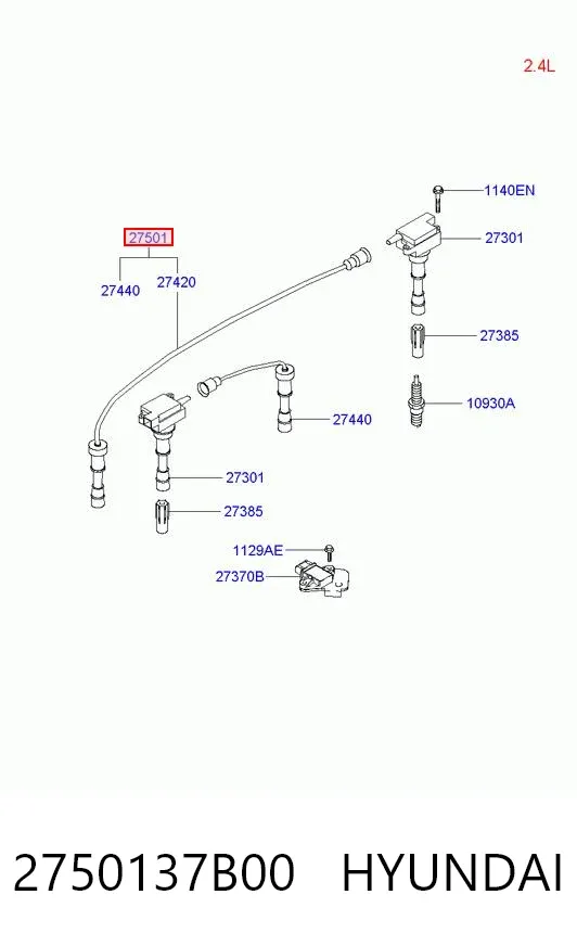 Fios de alta voltagem, kit 2750137B00 Hyundai/Kia