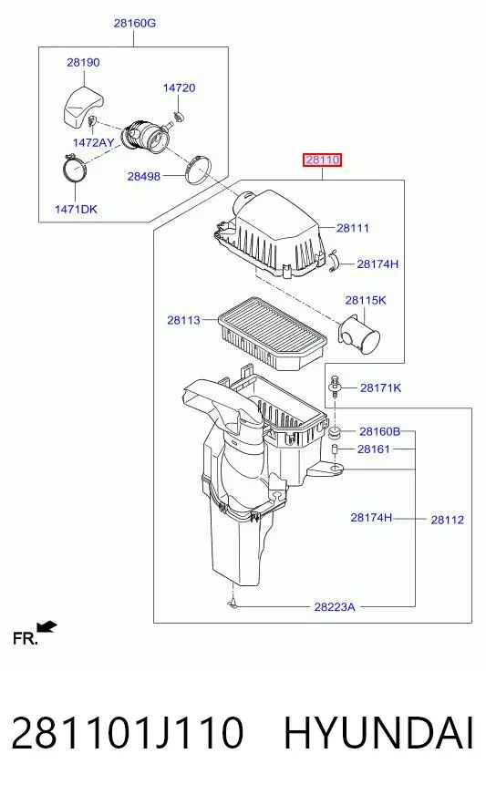 Caixa de filtro de ar 281101J110 Hyundai/Kia