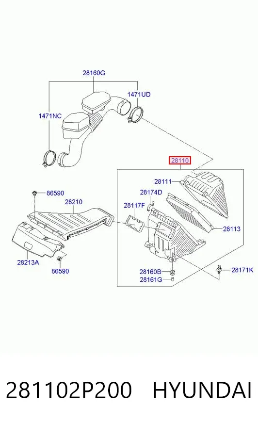 Caixa de filtro de ar 281102P200 Hyundai/Kia