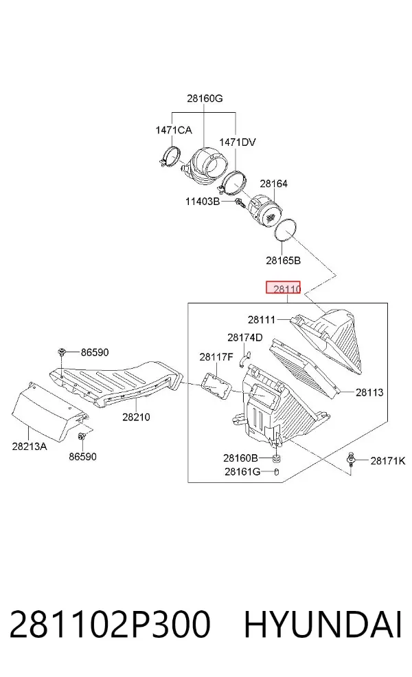 Caixa de filtro de ar 281102P300 Hyundai/Kia