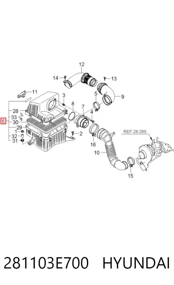 Caixa de filtro de ar 281103E700 Hyundai/Kia