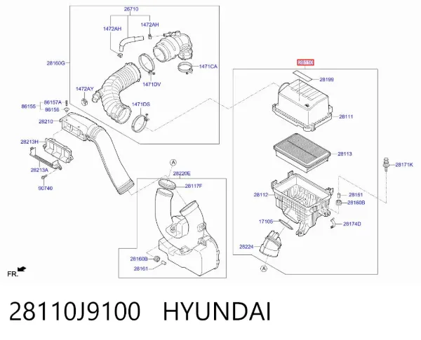 Caixa de filtro de ar 28110J9100 Hyundai/Kia