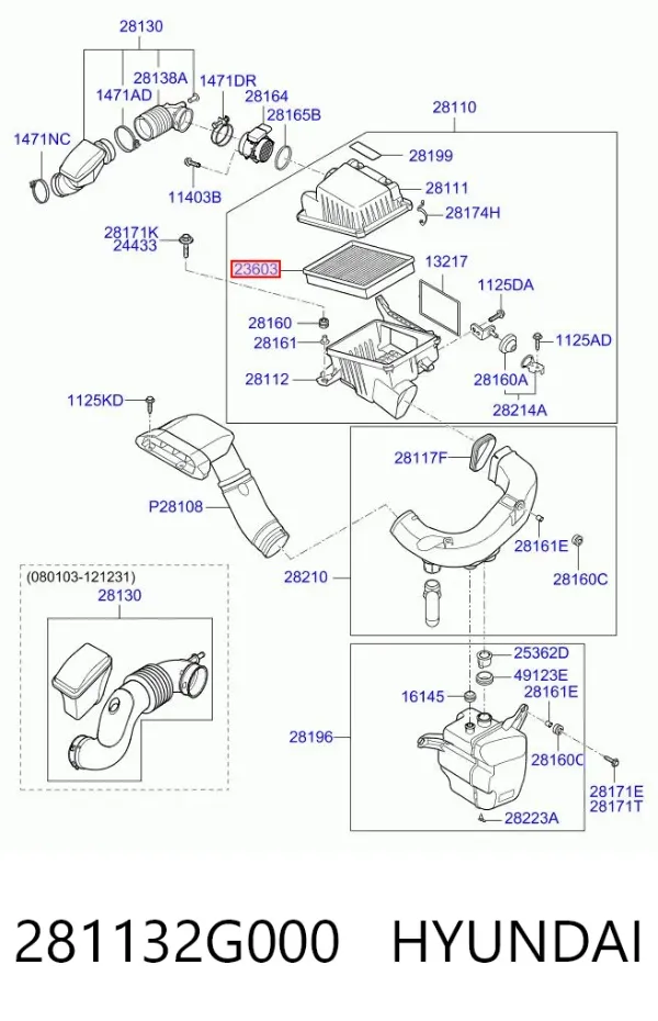 Filtro de ar 281132G000 Hyundai/Kia