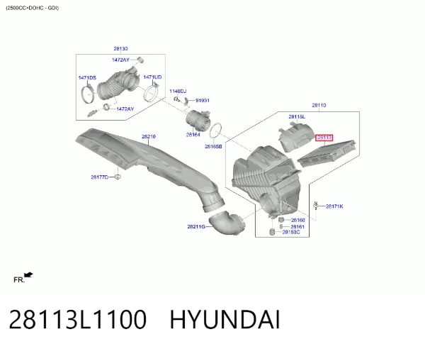 Filtro de ar 28113L1100 Hyundai/Kia