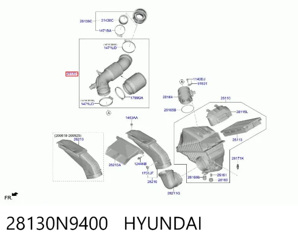 Cano derivado de ar do medidor de consumo do ar Hyundai Tucson IV