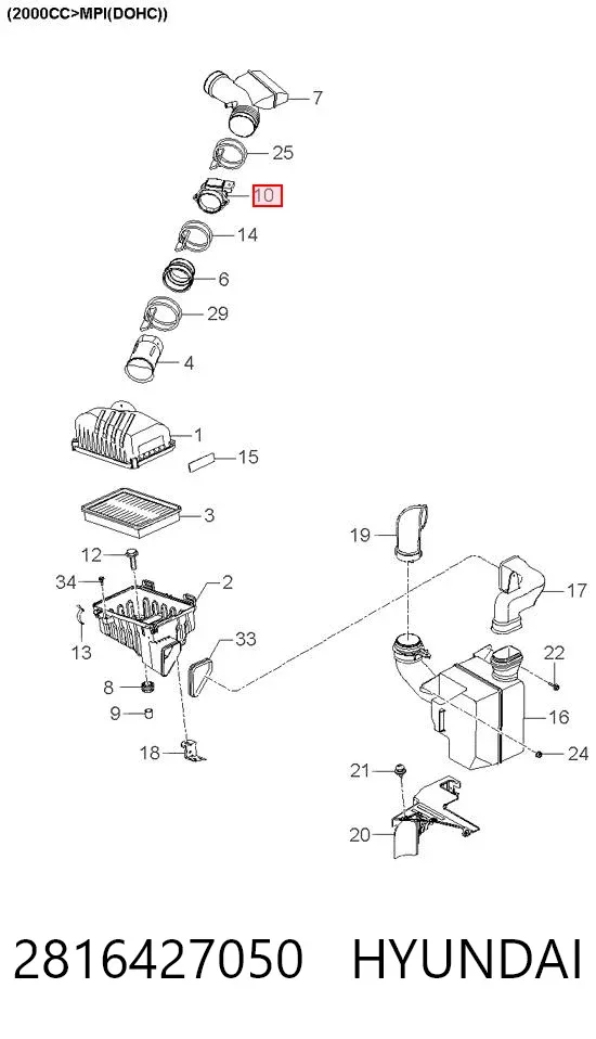 Sensor de fluxo (consumo) de ar, medidor de consumo M.A.F. - (Mass Airflow) 2816427050 Hyundai/Kia