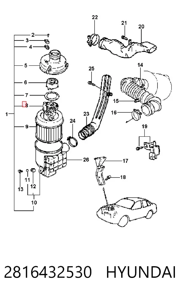 Sensor de fluxo (consumo) de ar, medidor de consumo M.A.F. - (Mass Airflow) Hyundai Sonata III