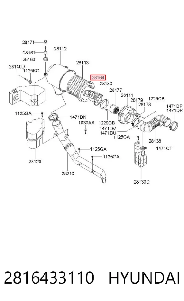 Sensor de fluxo (consumo) de ar, medidor de consumo M.A.F. - (Mass Airflow) 2816433110 Hyundai/Kia