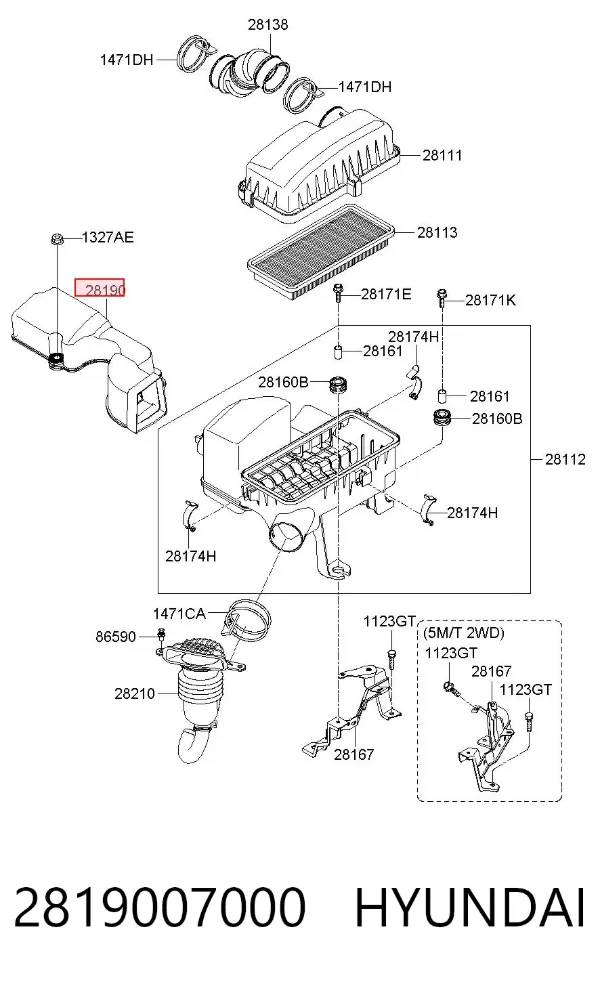 Ressonador de filtro de ar 2819007000 Hyundai/Kia