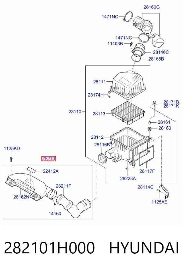 Tomada de ar de filtro de ar 282101H000 Hyundai/Kia