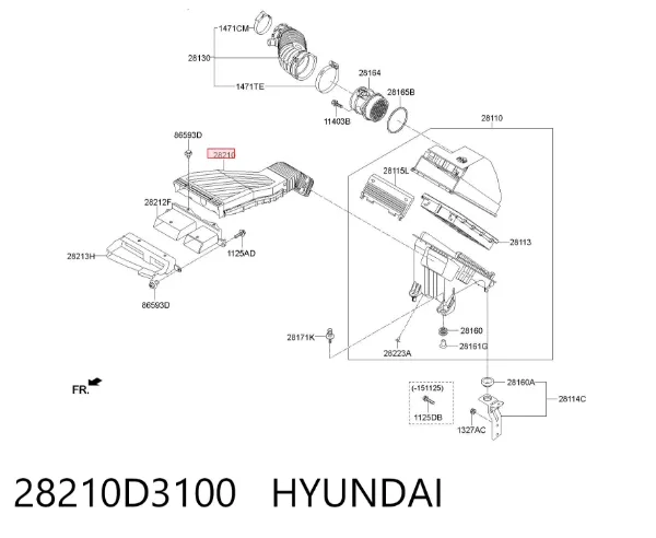 Cano derivado de ar, entrada de filtro de ar 28210D3100 Hyundai/Kia