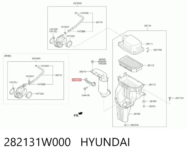 Tomada de ar de filtro de ar 282131W000 Hyundai/Kia