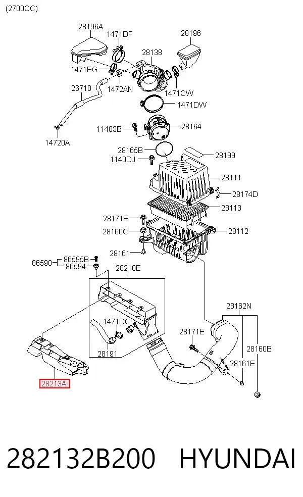 Tomada de ar de filtro de ar 282132B200 Hyundai/Kia