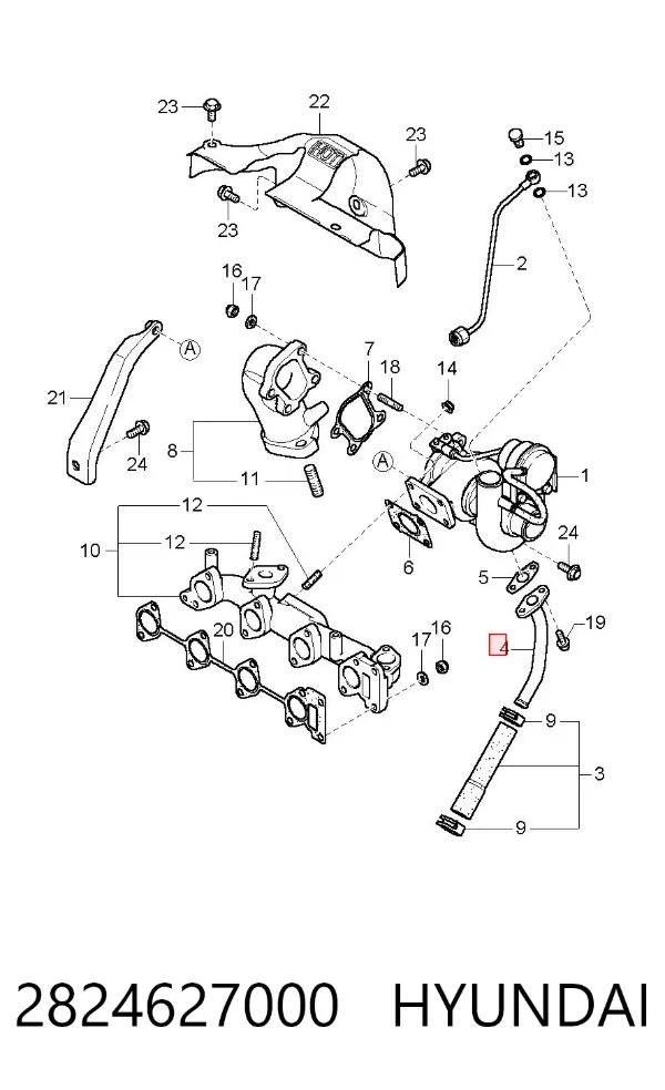 Tubo (mangueira) de derivação de óleo de turbina 2824627000 Hyundai/Kia