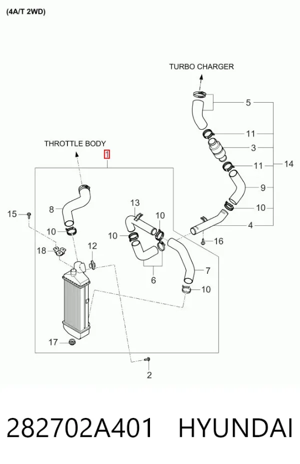 Radiador de intercooler 282702A401 Hyundai/Kia
