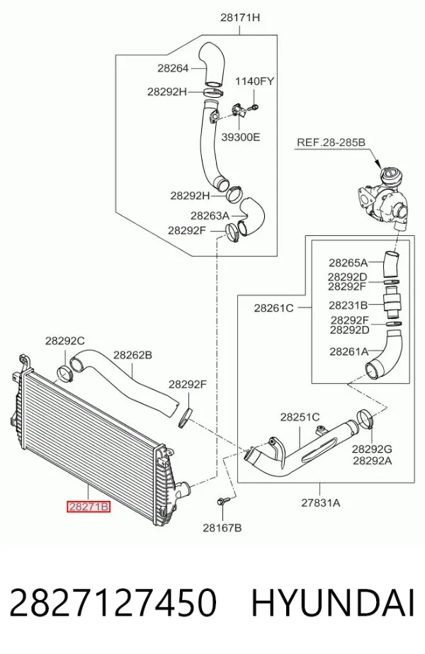 Radiador de intercooler 2827127450 Hyundai/Kia