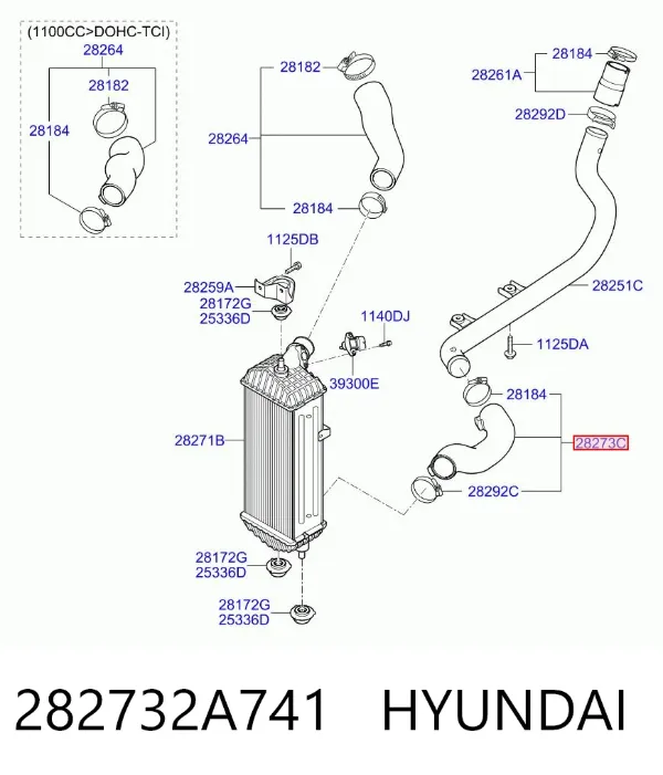 Mangueira (cano derivado) de intercooler 282732A741 Hyundai/Kia