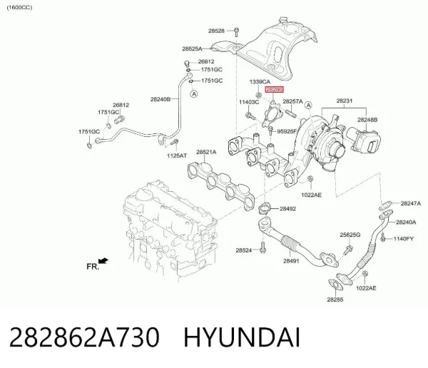 Vedante de turbina dos gases de escape, escape 282862A730 Hyundai/Kia