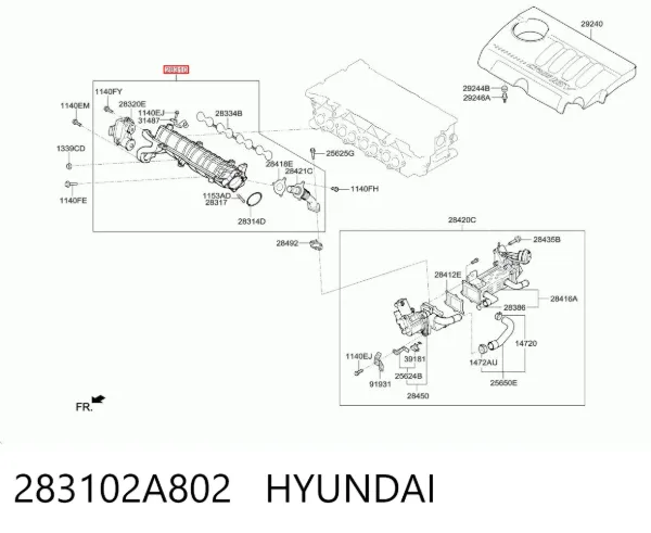 Tubo coletor de admissão 283102A802 Hyundai/Kia