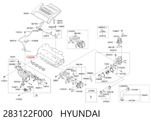 Vedante de tubo coletor de admissão 283122F000 Hyundai/Kia