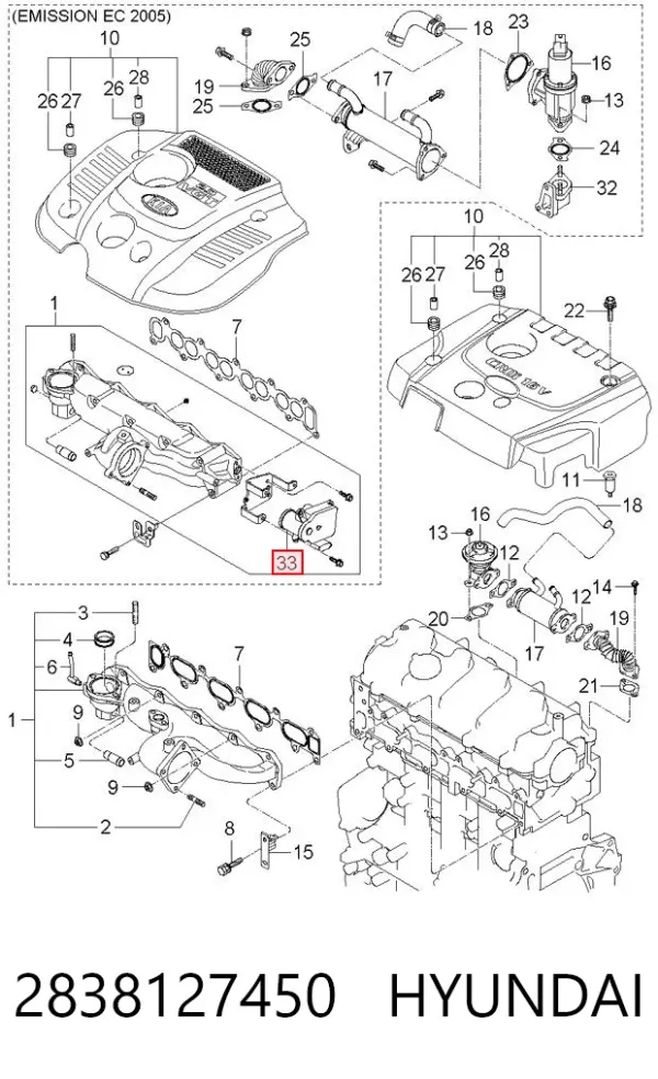 Válvula (atuador) de acionamento das comportas de tubo coletor de admissão 2838127450 Hyundai/Kia