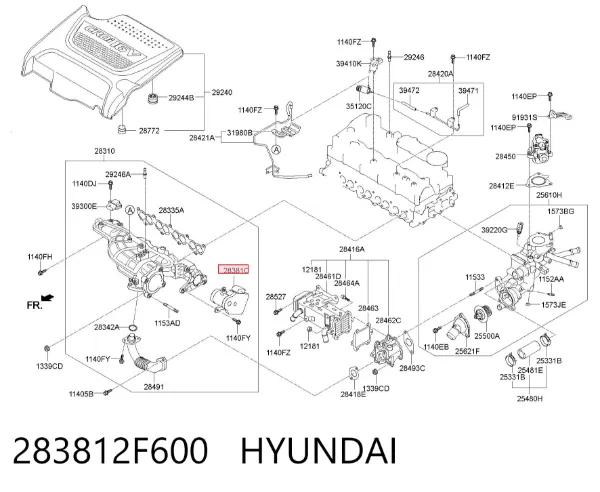 Válvula (atuador) de acionamento das comportas de tubo coletor de admissão 283812F600 Hyundai/Kia